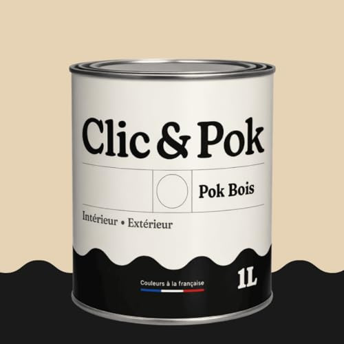 POK BOIS Peinture Bois Extérieur Intérieur – Satinée, Résistante Intempéries UV, Multisupport - 1L - RAL 1015 Ivoire clair