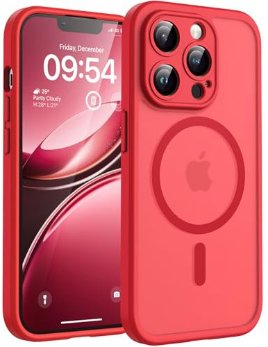 TOCOL für iPhone 13 Pro Max Hülle für Magsafe, Vollständiger Kameraschutz Stoßfest Kratzfest Transluzente Rückseite Magnetisch Handyhülle für iPhone 13 Pro Max Case, Rot