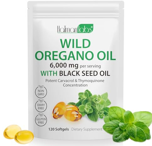 Oregano-Öl-165mg Carvacrol-Öl von Oregano-Kapseln | Kaltgepresst | 6000mg Oregano Lebensmittel Kräuterergänzung- mit Schwarzkümmelöl-120 Count