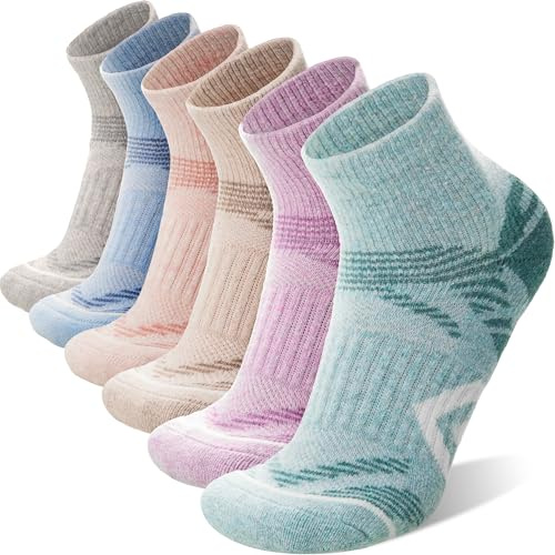 ANTSANG 6 Pares de Calcetines de Tobillo de Lana Merino para Correr Senderismo Caminar Trabajar con Transpirables Térmicos Cálidos Gruesos Calcetines de Cuarto para Mujer y Hombre