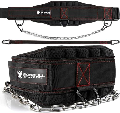 Advanced Dip Belt V2 - Schwerlast-gewichteter Gürtel mit verstärktem Rücken, Kette & Nylongurt - 3-Punkt-Anker D-Ringe für Dips, Klimmzüge, Kniebeugen & mehr