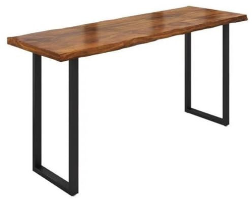 Rechteckiger schmaler Industrial Bartisch mit Metallbeinen Massivholz Esstisch mit Arbeitsplatte und Lebendrand für Bar, Kaffee und Küche (189,8 x 40,7 x 105,4 cm, A)