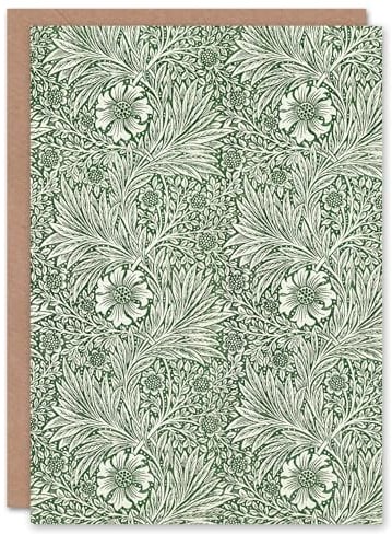 Artery8 William Morris Art Card Marigold Flower Green Pattern