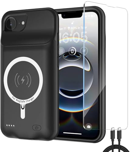 Custodia Batteria per iPhone 16e 10.000mAh Magnetica Compatibile con Ricarica Wireless, Custodia Protettiva per Batteria di Backup, Caricatore Avanzato