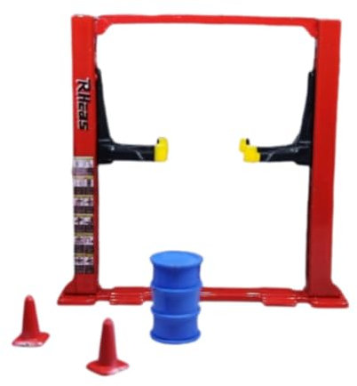 harayaa Diorama 1/64 Outils de Garage Kit de réparation Simulation Baril de Miniature Atelier Automobile, Ascenseur de Couleur Rouge