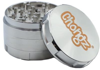 Chongz Metal Grinder 60mm - 4 Part Herb Crusher with Razor Sharp Teeth & Steel Mesh Sifter - Ultimate Crumbler & Scraper Spoon - Crash Test (Silver)
