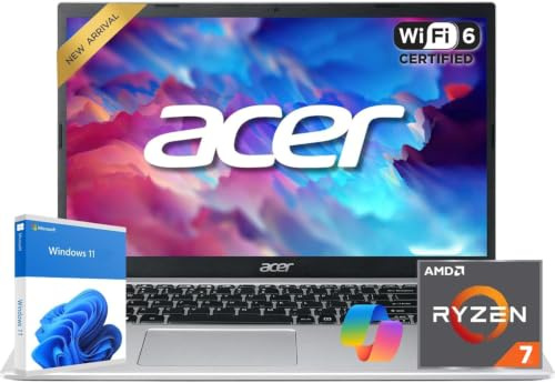 acer Ordinateur portable Aspire 3 Premium avec clavier rétroéclairé | Processeur AMD Ryzen 7 7730U | Écran IPS 15,6 FHD | 16 Go de RAM | SSD PCIe 512 Go | Type-C | Wi-Fi 6 | Élégant et portable |