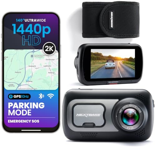 Nextbase 522GW Dash Cam with Protective Carry Case – QHD 1440p, Wide-Angle Night Vision Lens with Built-in Polarising Filter – Wi-Fi, 10 Hz GPS, Bluetooth, Emergency SOS