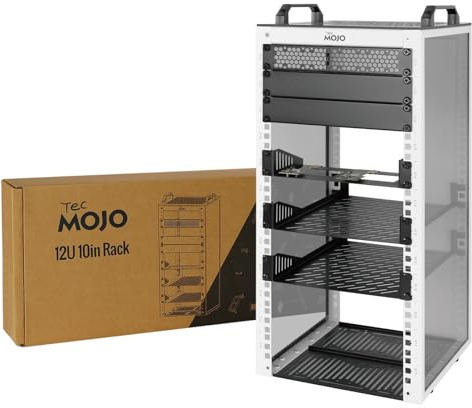 Tecmojo Rack di rete desktop 12U da 10, mini rack per server con pannelli laterali trasparenti e maniglie superiori, profondità 26 cm, adatto per apparecchiature IT da 10, pannelli patch
