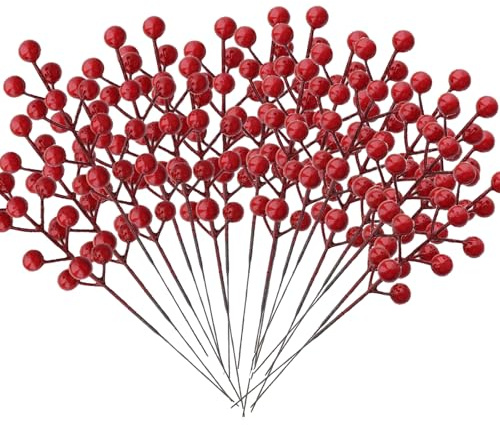ONEINHE 24 Pack Christmas Red Berries, 22cm Artificial Red Berry Stems, Holly Berries for Christmas Tree Decorations Xmas Wreaths Wedding Holiday Home Decor