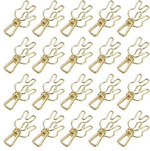 Drahtbinderklammer, 20 Stück Büroklammern, galvanisierende Hohlmetall-Papierklammern, starke Feder-Wäscheklammern für Papierkram, Nähen, Basteln (Gold)