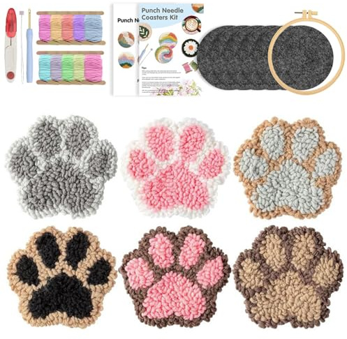 FARYODI 39 Stück Craft Punch Needle Untersetzer Kit mit Krallenmuster DIY Bastelpackung Set, Starter-Set FüR AnfäNger, Einfache Stickerei, Kunsthandwerk, Gestickte Untersetzer