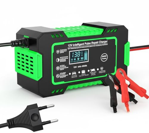 DAHJSD Chargeur Batterie pour Yamaha Xmax 250 300 Xmax 400 125 Xmax 250 Xmax 300 Xmax 125 – 12V 6A Chargeur Intelligent Auto/Moto, Écran LCD, Arrêt Auto, Charge Protections Multiples,D Green