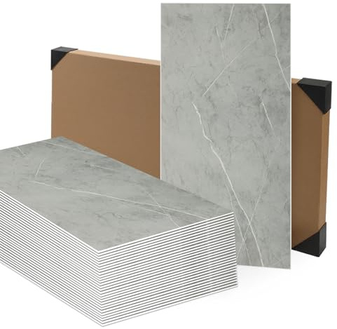 30PCS Marble Tile Stickers Thicken Self Adhesive Wall Tiles Waterproof Backsplash, Peel and Stick, Vinyl Marble Tiles for Bathroom, Kitchen Splashback, and Living Room,Grey, 60x30cm