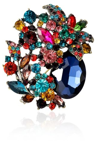 Vintage Brosche Damen Gold, Kristall Blume Anstecknadel mit Großem Tropfenstein, Glitzer Strass Ansteckblume für Schal, Elegante Flower Brooches for Women Schmuck (Style C)