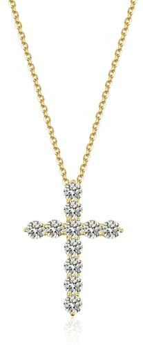 Beydodo Kette Gold 750 585 375 Damen 45CM mit Anhänger Kreuz 3.3ct Moissanit, Hochzeit Halskette für Frauen Charms