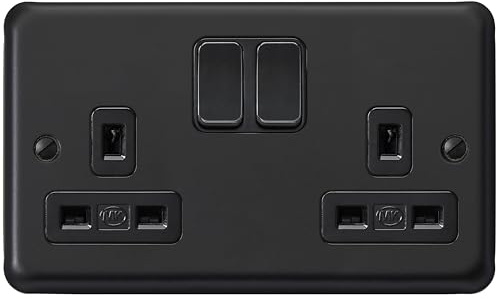 MK Albany Plus 13A 2-Gang Socket, Matt Black