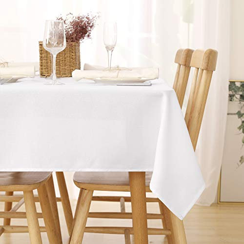 Deconovo Tischdeko Tischdecke Leinenoptik Lotuseffekt Tischwäsche Wasserabweisend Tischtuch Tischdecke 130x130 cm, Weiß, 1 Stück