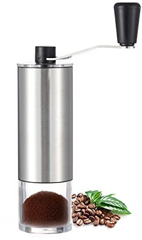 LHS Manual Coffee Grinder with Ceramic Conical Burr Stainless Steel Hand Crank Mill for Drip Coffee, Espresso, French Press, Turkish Brew