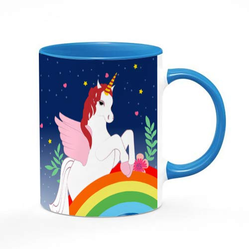 Unicorn Themed 11 oz Blue Inside Coloured & Blue Handle Ceramic Mug