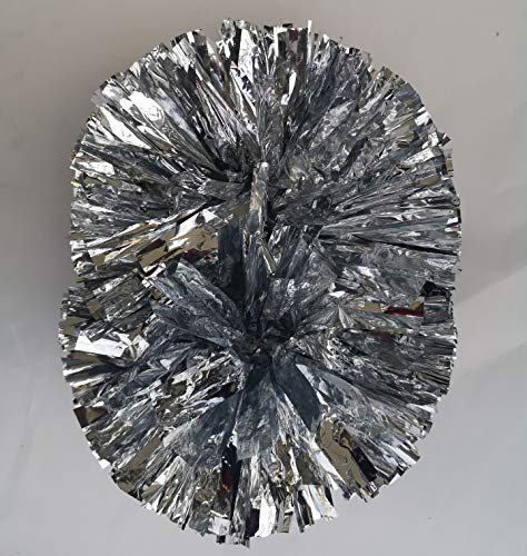 Egurs 2 Stück Cheerleading Pompons Cheerleader Metallic Pom Poms Sport Zubehör für Cheer, Tanzen Team,Party, Aerobic Cheerleading Silber M