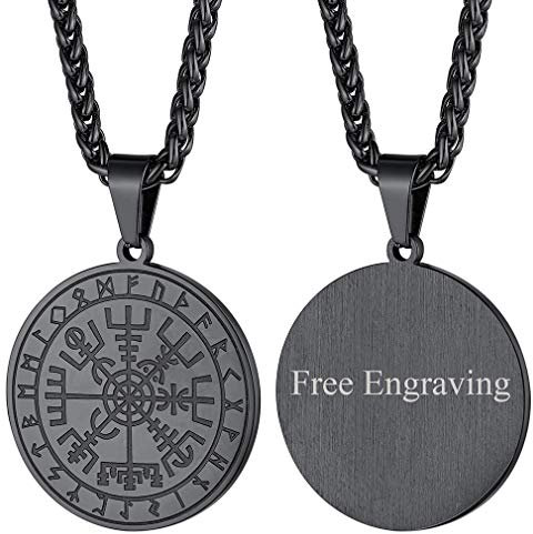 FaithHeart schwarz Viking Schmuck personalisierter Kompass Anhänger Wikinger Schmuck herren Kette für Damen und Herren