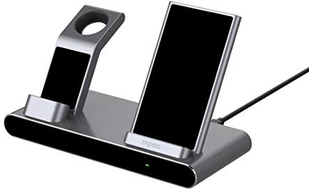Rapoo XC600 kabelloses Induktionsladegerät für Smartphone, Ladegerät für iOS und Android (z.B. iPhone, iWatch, AirPod, Samsung), Qi-Laden, Schnellladen, Überladeschutz, silber/schwarz