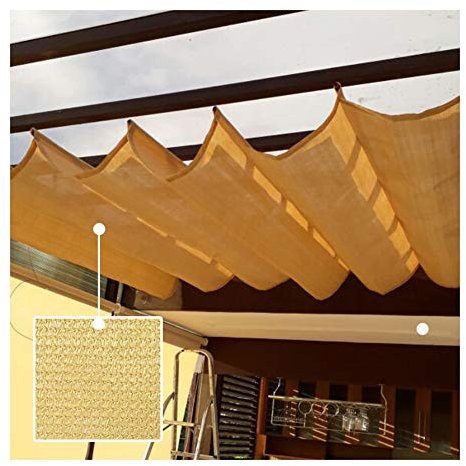 GDMING Einziehbar Segelschirm,Sonnenschutz Welle Überdachung,Durchlässige Markise,Draussen Vorhang, Zum Deck Gitter Dach Polyester, (Color : Yellow, Size : 1.2x3m)
