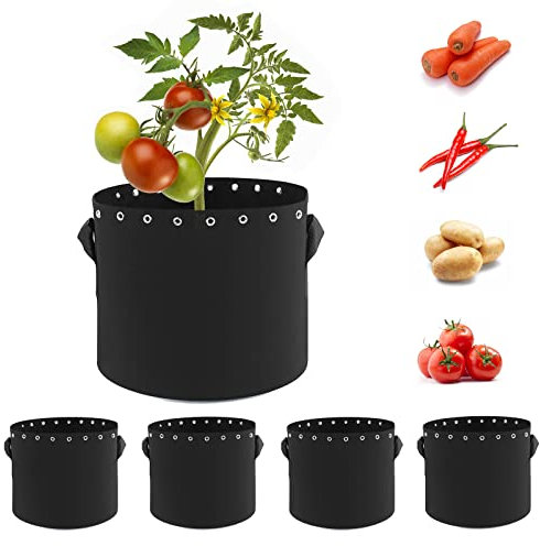 Lot de 5 Pots en Tissu de 10 litres avec Trous et poignées pour Plantes