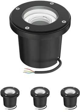 ledscom.de 4x Bodeneinbauleuchte BOFU für außen, IP67, schwenkbar, schwarz, rund, 150mm Ø, 1x GU10 max. 15W