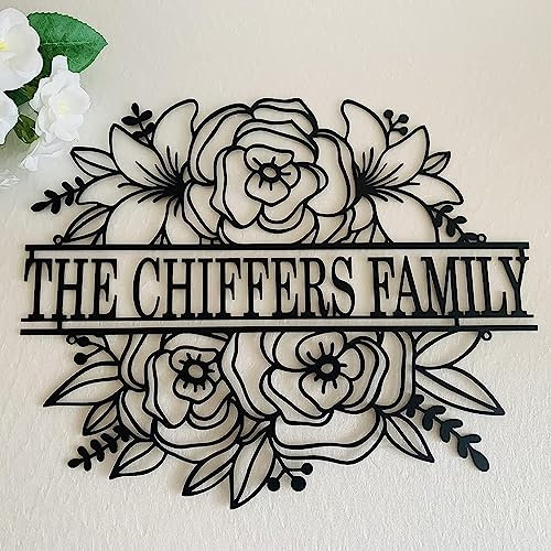 FranJohnsonHouse Personalisiert Metallschild mit Name, Familiennamen, Blume Dekoration, Familiengeschenk, Willkommen Garten, Wanddekoration Einweihungsgeschenk Wandschild, Dekoschild Türschild
