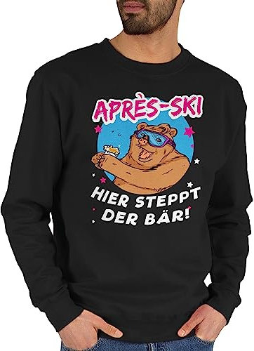 Sweater Pullover Sweatshirt Herren Damen - Skiurlaub Apres Ski - Après-Ski Hier steppt der Bär! - S - Schwarz - après Party Fasching mit Geschenk Fahren Outfit apreski bär skioutfit Skifahren