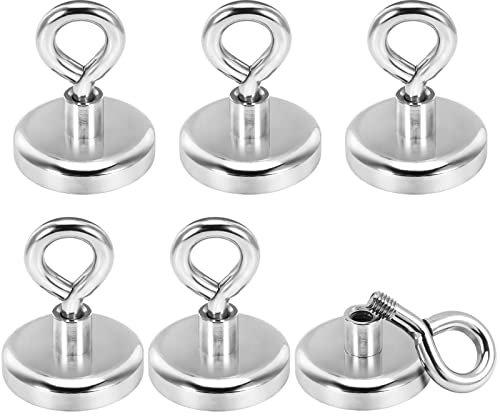 Wukong 45KG(100LB) Magnetfischen, 6 Stück Neodym Magnete Stark, Super Ösenmagnet, Neodym Magnete mit Loch für Angeln, Teichbergung, Garage