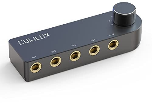 Cubilux Sélecteur Audio Bidirectionnel 4 Canaux 6,35mm, Boîtier de Commutation Stéréo 1x TRS vers 4X TRS 1/4” pour Casque, Enceintes, Subwoofer, Système Audio, Mixer, Amplificateur