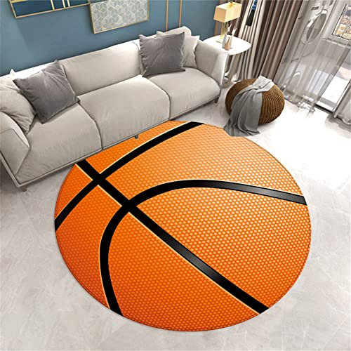 Morbuy Rund Teppich Wohnzimmer Flanell Kurzflor Teppiches, 3D Basketball Drucken klein Teppich Waschbar rutschfest Krabbelmatte für Kinderzimmer Schlafzimmer Dekoration (160cm,Orange)