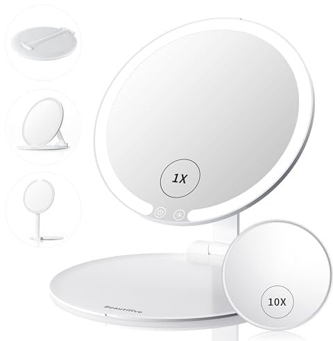 Beautifive LED Travel Lighted Makeup Mirror,3 Colors Light Modes Portable Vanity with Lights, Rechargeable Light up Mirror