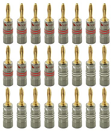 Nakamichi Ultimate Series 24k Gold Plated Beryllium Red Copper Banana Plug 12 AWG - 18 AWG Gauge Size 4mm for Speakers Amplifier Hi-Fi Stereo Receiver Audio Wire Cable Connector 24 Pcs (12-Pairs)