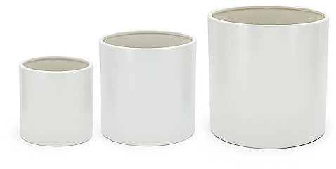 Amazon Basics - Rotondo Vasi in ceramica lisci di dimensioni assortite, 3 unità , bianco, 15.2 cm, 20.3 cm, 25.4 cm