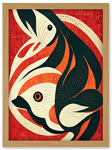 Doppelganger33 LTD Abstract Stylised Japanese Koi Carp Fish Painting Artwork Framed Wall Art Print A4