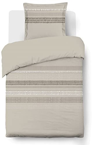 Vision - Parure de lit Anthony - 100% Coton - Beige - Set de Housse de Couette 140 x 200 cm avec 1 taie d'oreiller pour lit 1 Personne - Oekotex