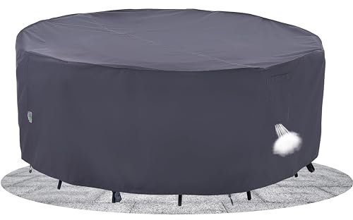 F&J Outdoors Schutzhülle für Gartenmöbel, Robust Wasserdicht Schneeschutz UV-beständige Runde Plane Abdeckung für Gartenmöbel Wetterfest im Sommer und Winter, 244x70cm, Grau