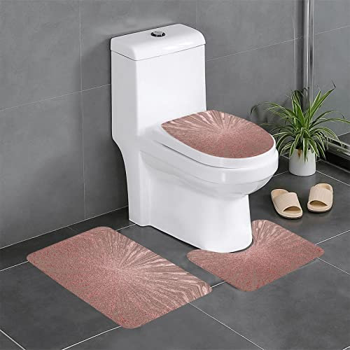 OGNOT Rose Gold Pink Bathroom Rug Sets 3 Piece, Contour Mat,Non Slip Rugs Absorbent Bath Mats, for Bathroom, Shower