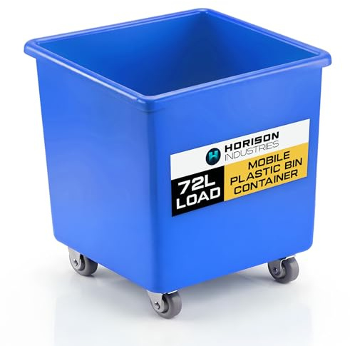 Horison Industries Mobile Bottle Plastic Bin, Blue, 72L, 510x465x465mm | Trolley On Wheels, Glass, Recycling Bins, Bottle Skips for Home Bar, Outdoor Bars & Hotels, Heavy Duty Plastic Storage Boxes