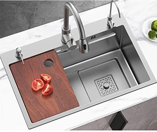 Fregadero de cocina gris oscuro de acero inoxidable – Fregadero de cocina estación de trabajo de acero inoxidable fregadero de cocina de un solo tazón (tamaño : 75 x 45 cm) (75 x 45 cm)