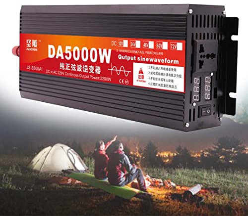 DPDZSW Onduleur 3000W 4000W 5000W, 12V/24V/48V/60V/72V à 220V Onduleur à Onde SinusoïDale Pure pour Four à Micro-Ondes - Convertisseur De Tension De Voiture, avec 2 Ventilateurs,5000W-12V