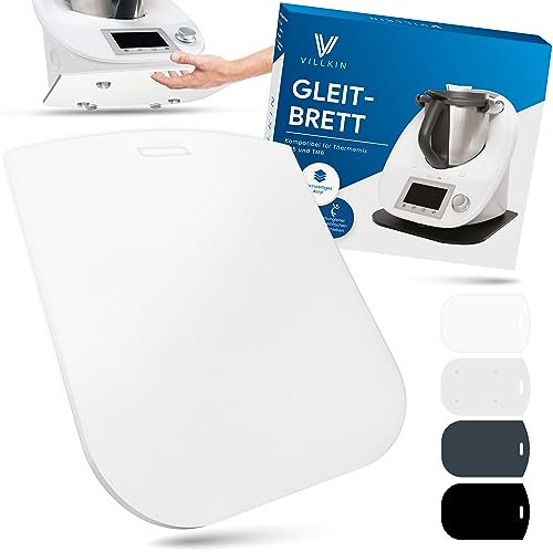 Villkin Gleitbrett kompatibel für Thermomix TM5 und TM6 - Aus Acrylglas mit hochwertigen Teflongleitern - Unterlage zum einfachen Verschieben (Universal, Weiß)