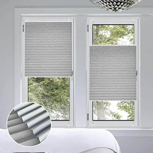 Plissee ohne Bohren Verdunkelung 70x210cm(BxH) Hellgrau, Thermo Plissee Klemmfix Sichtschutz und Sonnenschutz Plisseerollo, 100% Lichtundurchlässig Blickdicht Rollos für Fenster & Tür