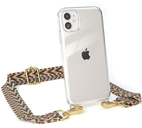 EAZY CASE Handykette - Verstellbares Taschenband kompatibel mit iPhone 11, Schulterriemen, Handykordel mit Silikon Hülle, Umhängetasche, Hell Braun/Braun - Endstücke Gold