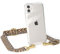 EAZY CASE Handykette - Verstellbares Taschenband kompatibel mit iPhone 11, Schulterriemen, Handykordel mit Silikon Hülle, Umhängetasche, Hell Braun/Braun - Endstücke Gold