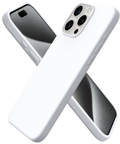 ORNARTO Compatible with iPhone 15 Pro Max Case 6.7, Slim Liquid Silicone 3 Layers Full Covered Soft Gel Rubber 15 Pro Max iPhone Case Cover 6.7 inch-White